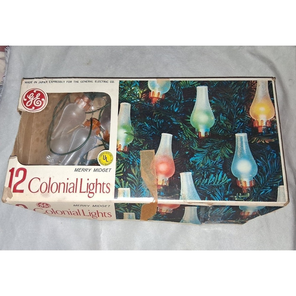 Vintage GE 12 Colonial Lights Merry Midget Christmas Light Set Japan Tested Work